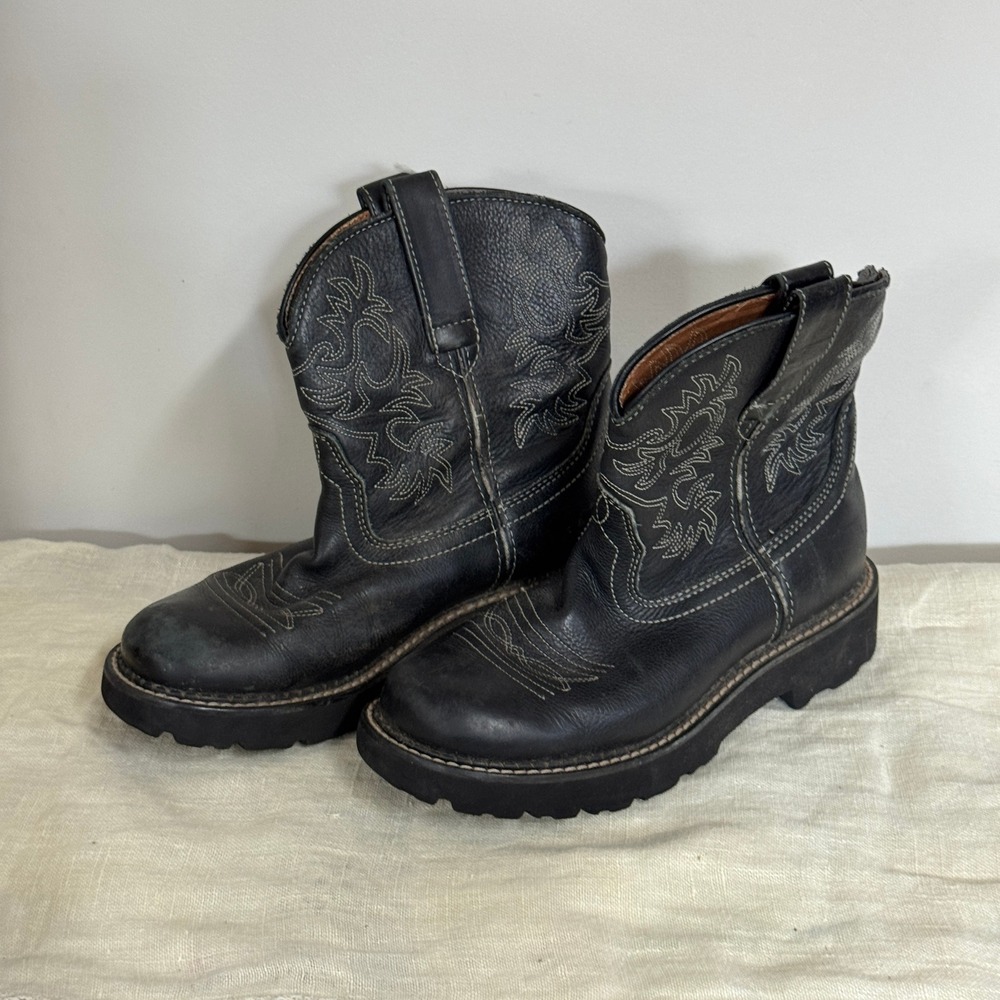 Ariat Fatbaby Black Leather Western Cowboy Boots Lug Sole Womens 6.5B Festival